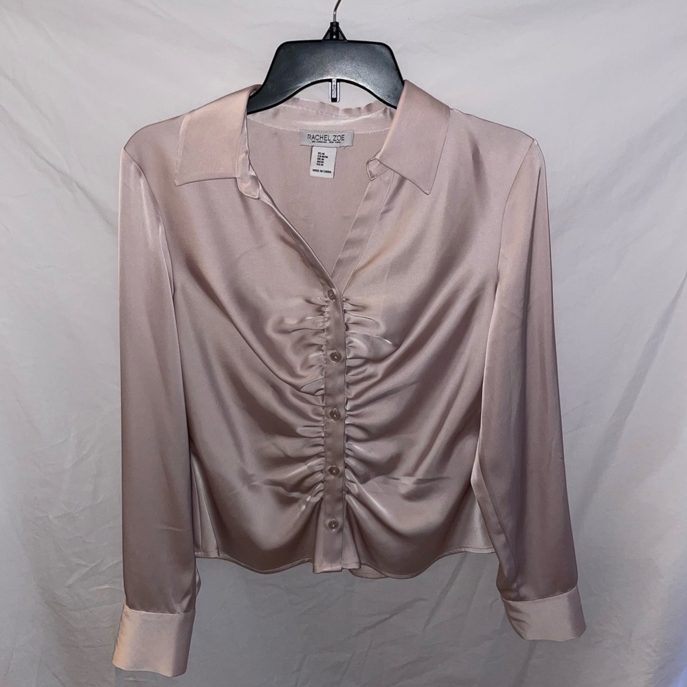 Rachel Zoe Pink Ruched Notched Collar Blouse